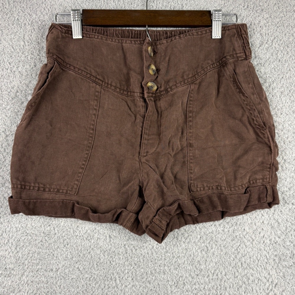 Aerie Shorts Womens Small Brown High Waisted Button Fly Rolled Hem Boho Summer
